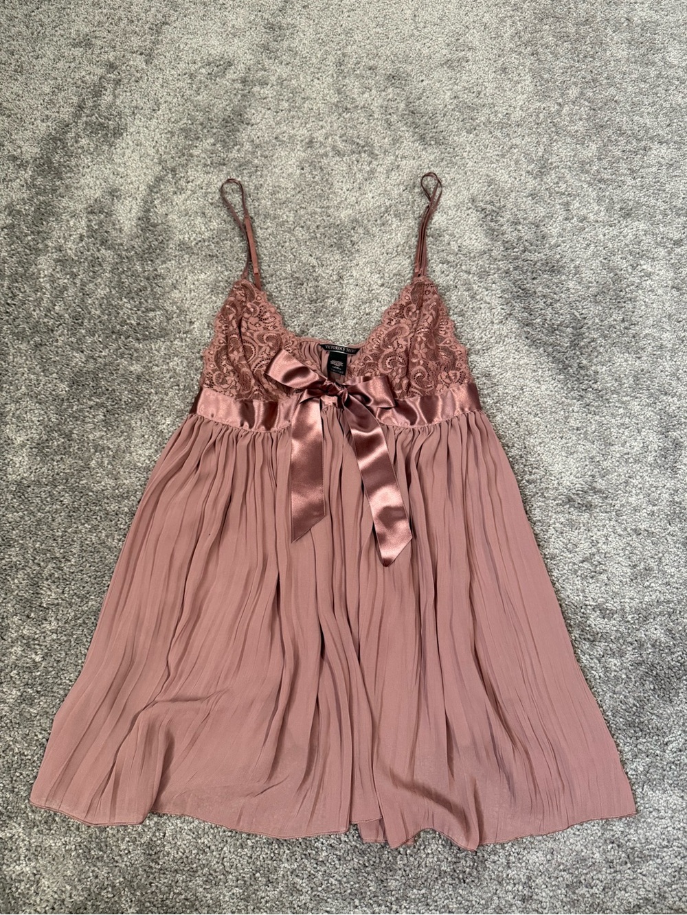 Victoria's Secret pink lace babydoll sheer top with bow detail Size L
